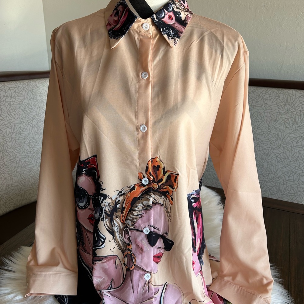Beautiful Fashion Apricot color women Button Down Blouse